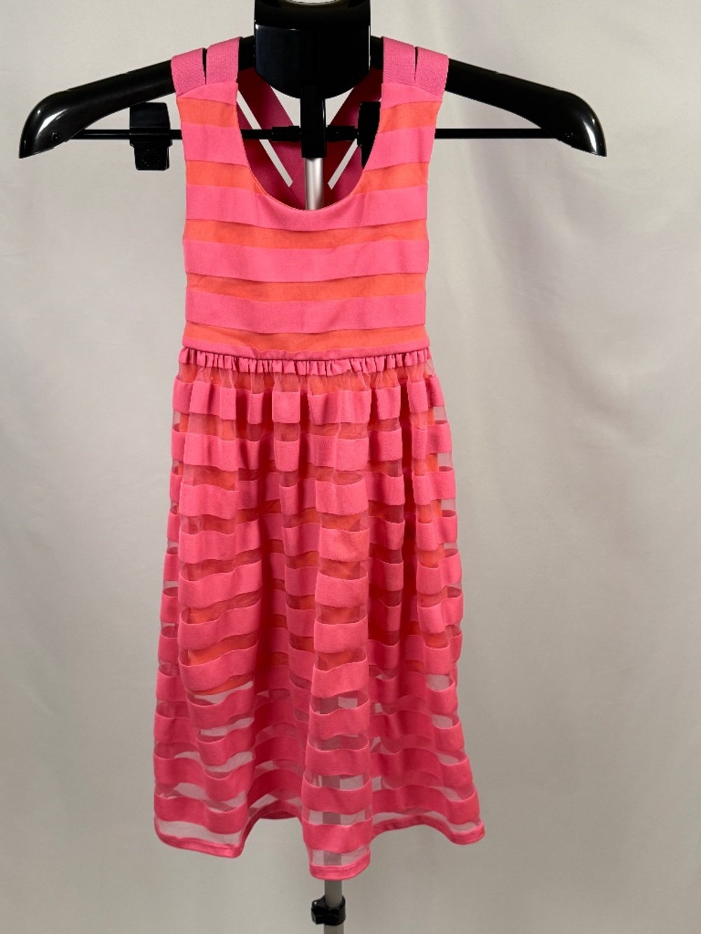 Bonnie Jean Girls Dress Size 4 Pink Ribbon Stripe Easter Party Crisscross Back